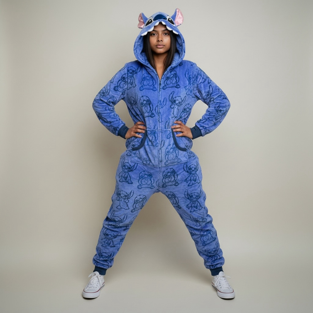 Size S Disney Lilo & Stitch Womens One Piece Pajamas PJs Union Suit Costume Hood